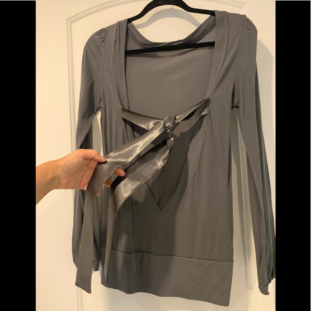 ASOS backless long sleeved sexy grey top w/ tie